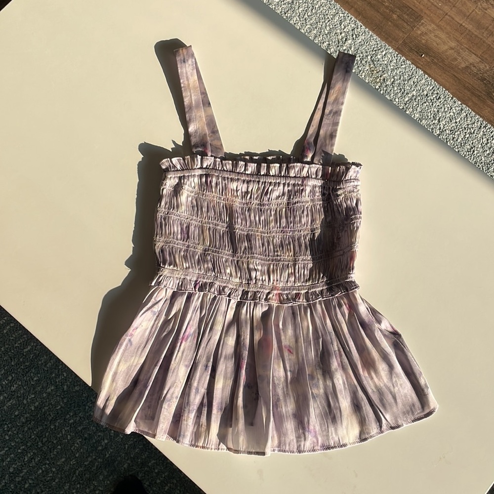 J.Crew Flora Obscura X J.Crew featherweight satin tank in lavender fields XS - Picture 3 of 8